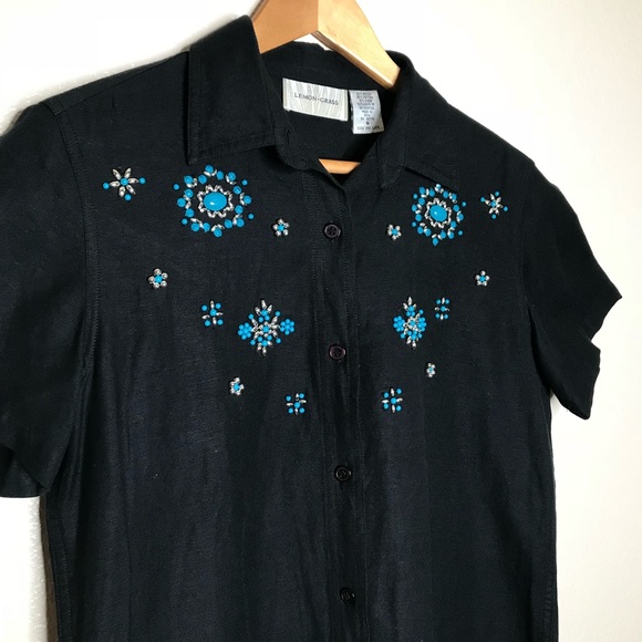 Lemon Grass Career Button Front Top Embellished - Picture 4 of 8